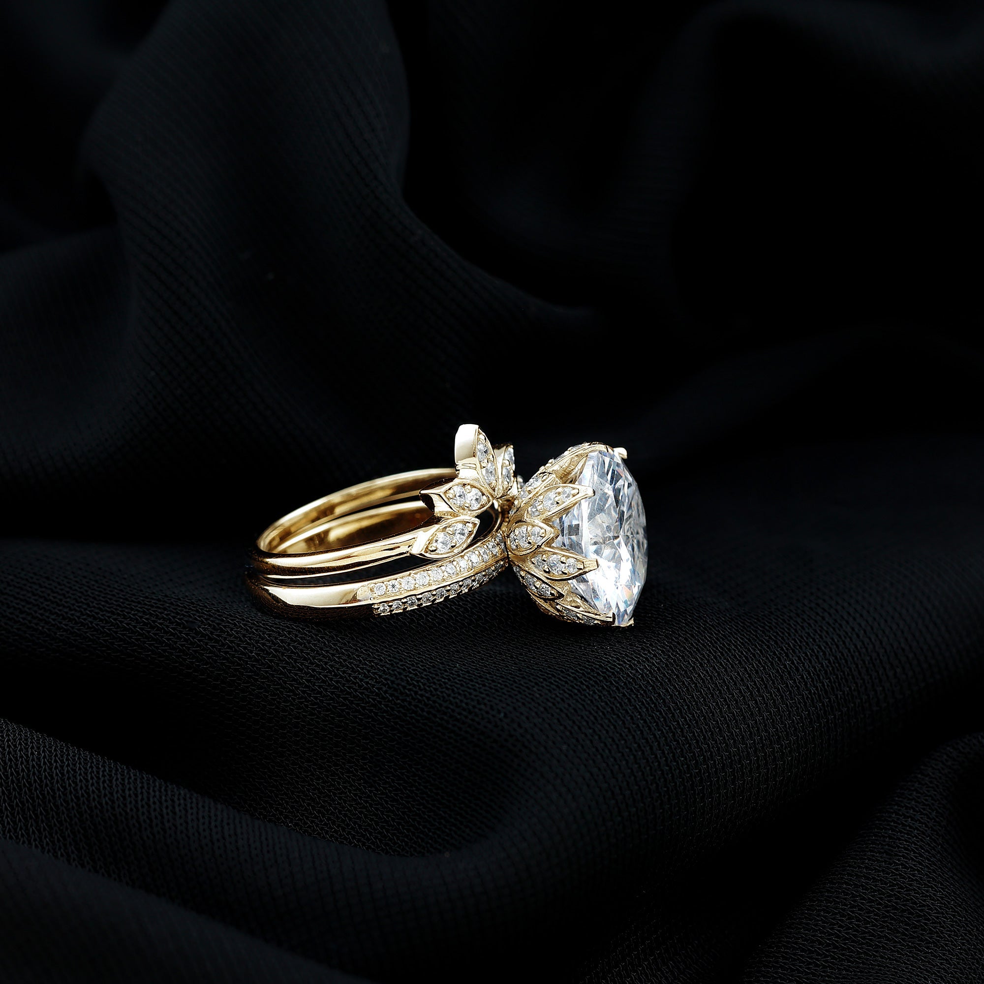Cubic Zirconia Floral Inspired Wedding Ring Set For Women