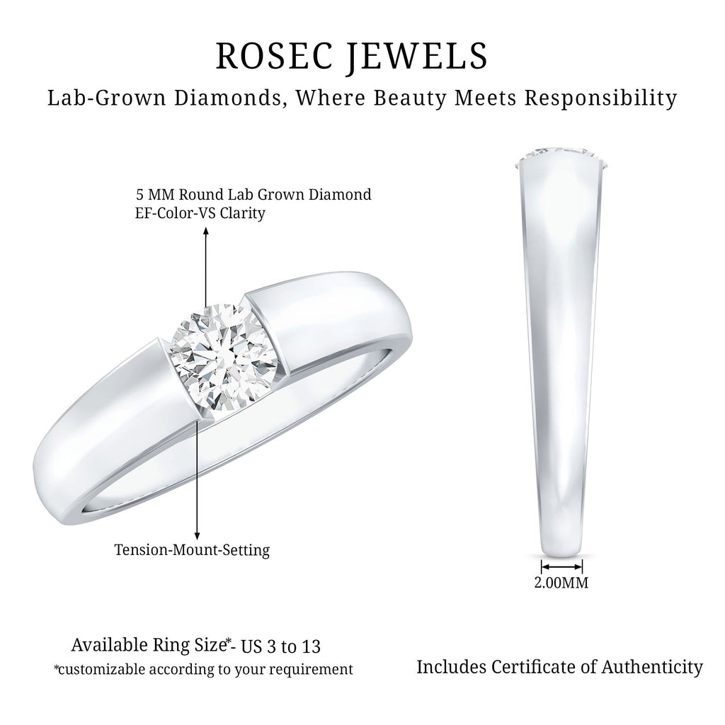 0.4 Carat Tension Mount Set Lab Grown Diamond Solitaire Band Ring