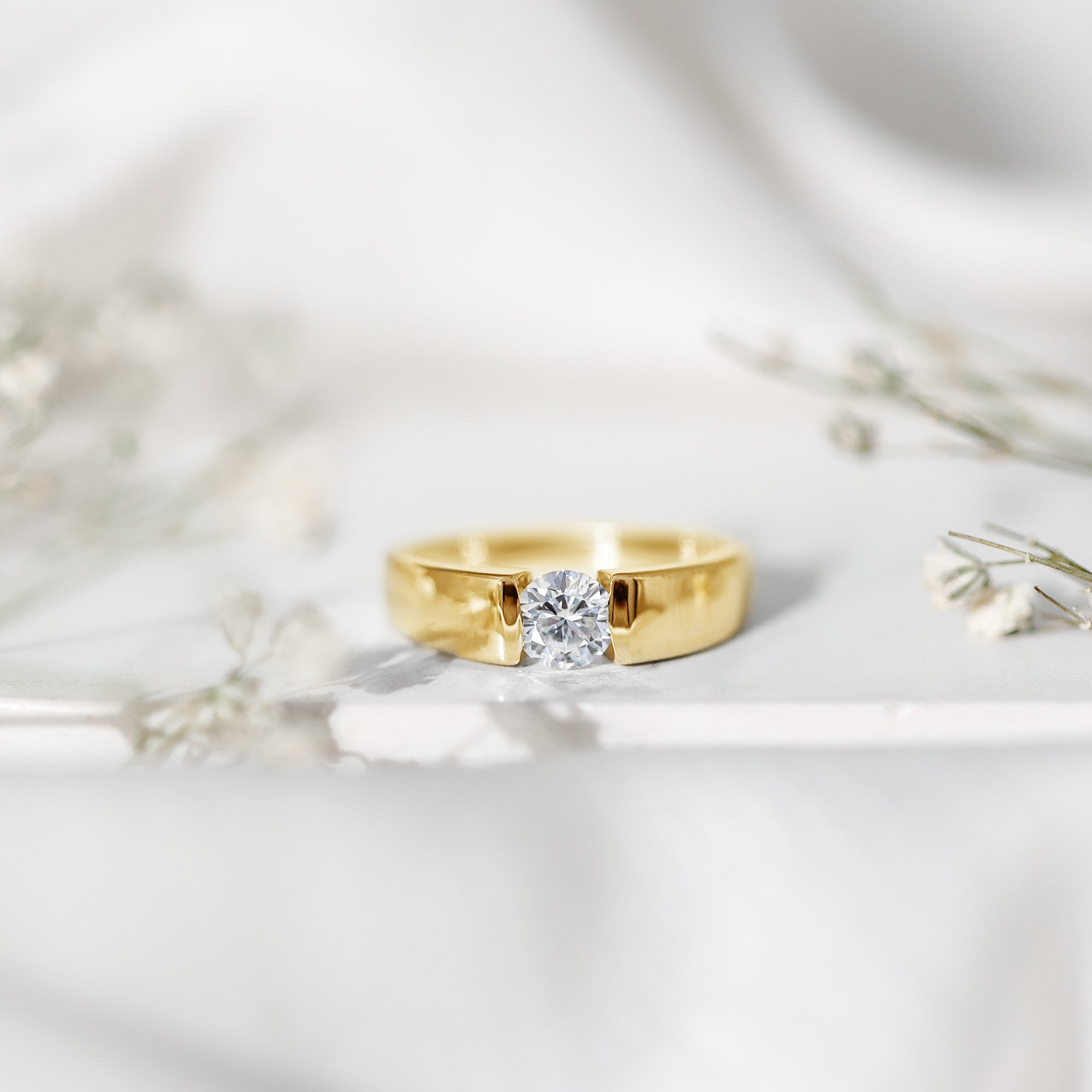 0.4 Carat Tension Mount Set Lab Grown Diamond Solitaire Band Ring