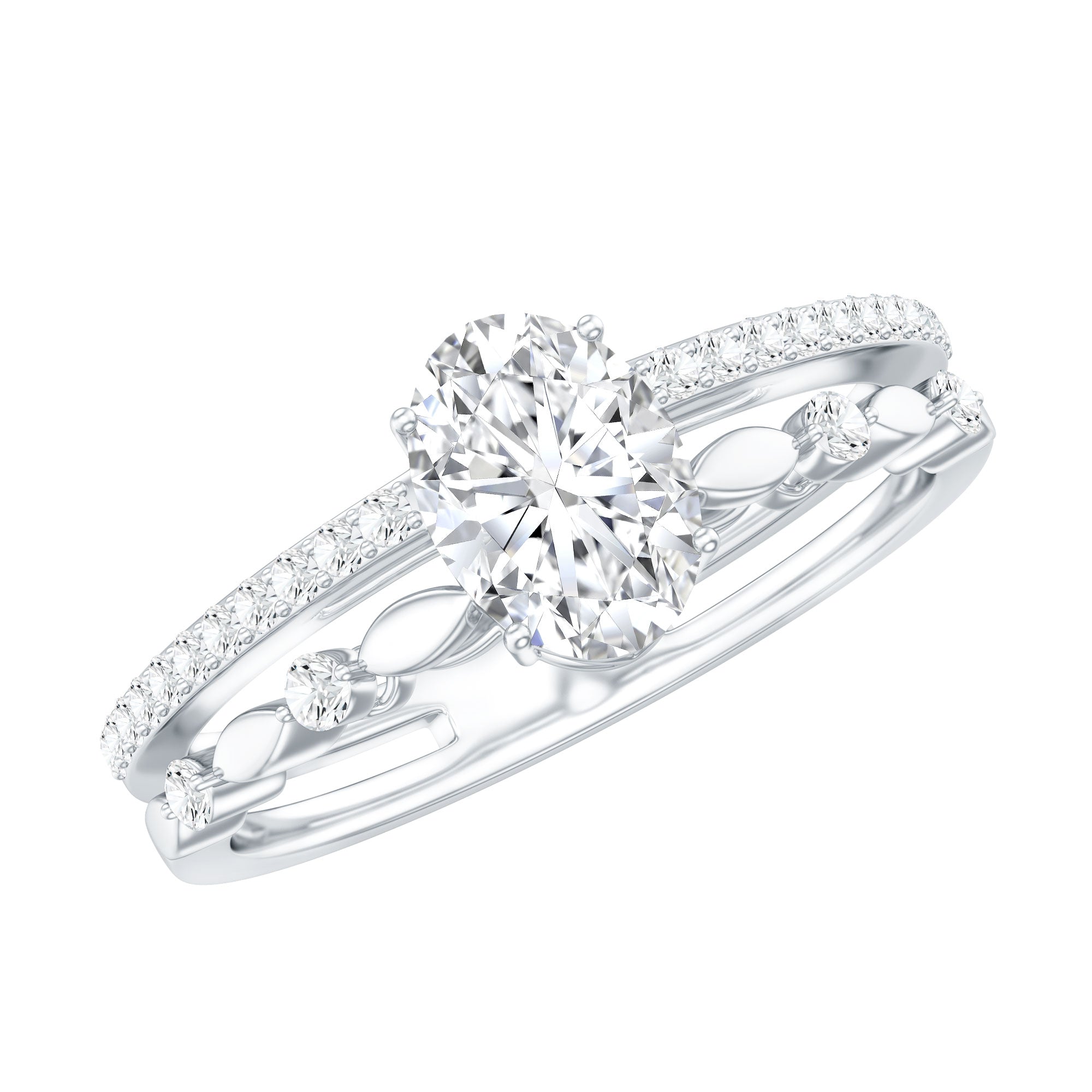 Lab Grown Diamond 0.75 Carat Oval Shaped Double Band Engagement Ring