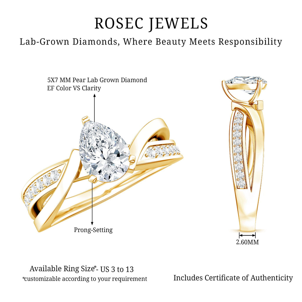 Certified Lab Grown Diamond 5X7 MM Pear Shaped Engagement Ring