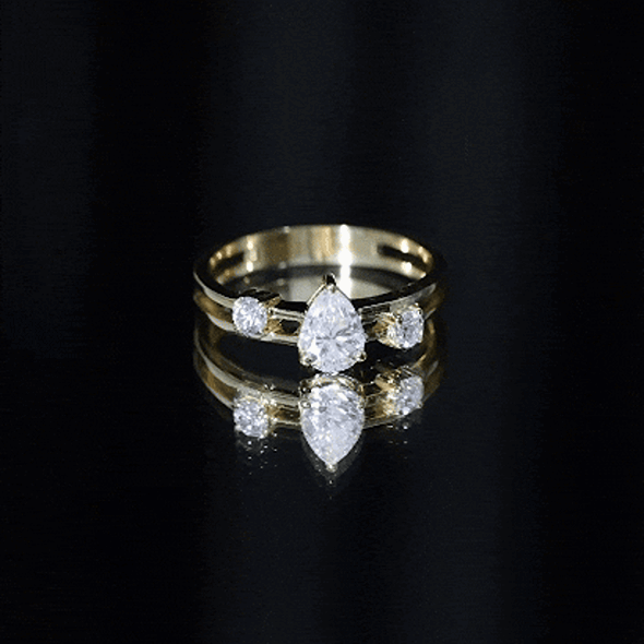 Pear Lab Grown Diamond Engagement Ring – Elegant Double Band Three Stone Design