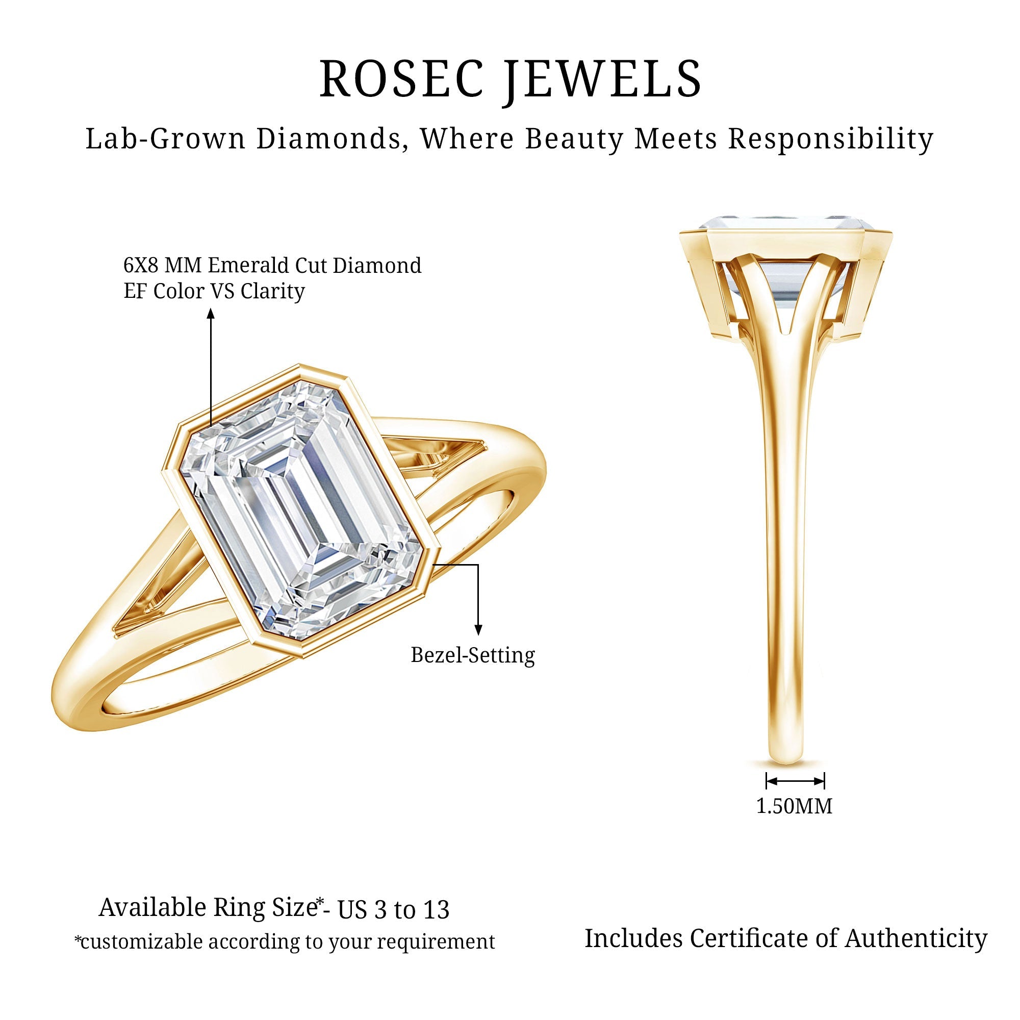 Certified 1.87 Carat Lab Grown Diamond Emerald Cut Engagement Ring