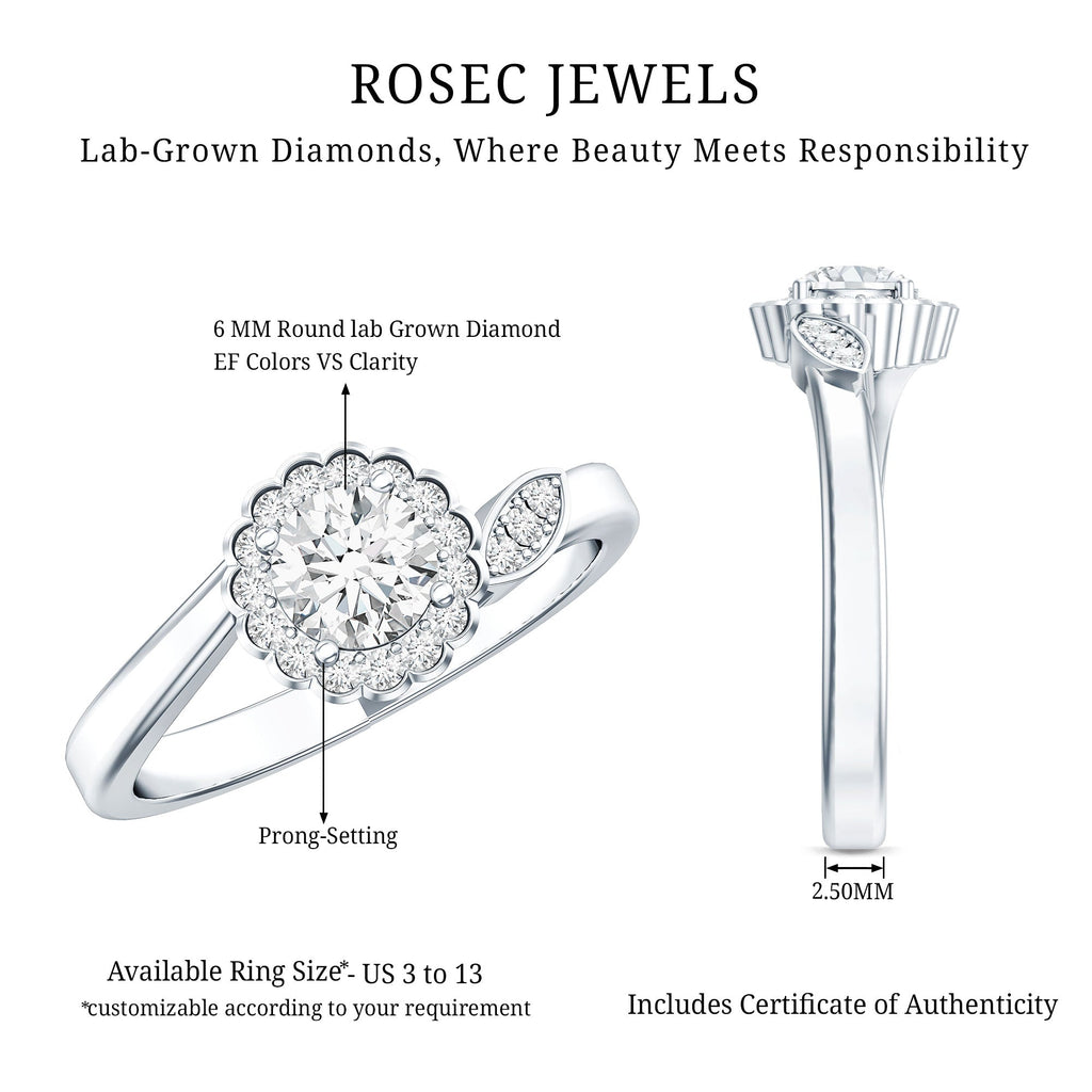 Certified 5 MM Lab Grown Diamond Floral Engagement Ring