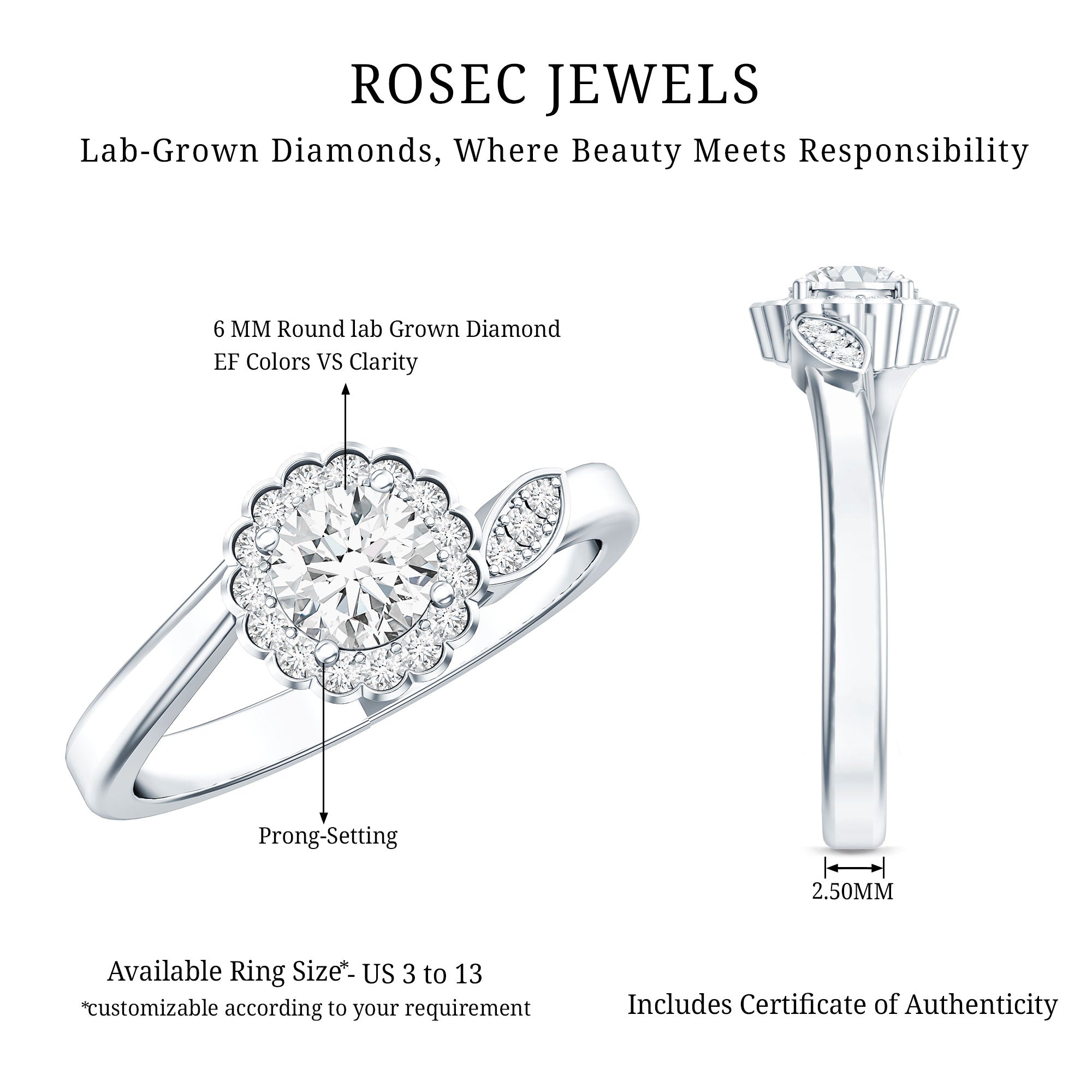 Certified 5 MM Lab Grown Diamond Floral Engagement Ring