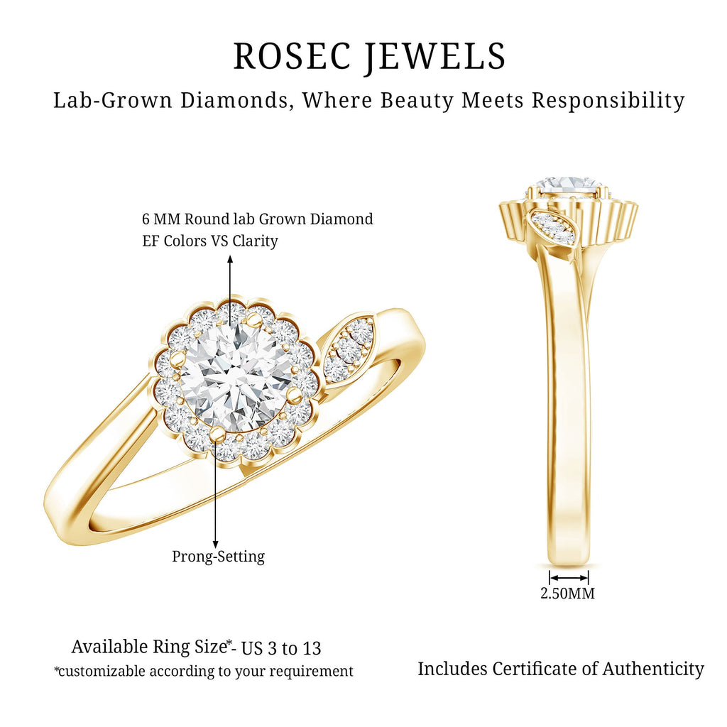 Certified 5 MM Lab Grown Diamond Floral Engagement Ring