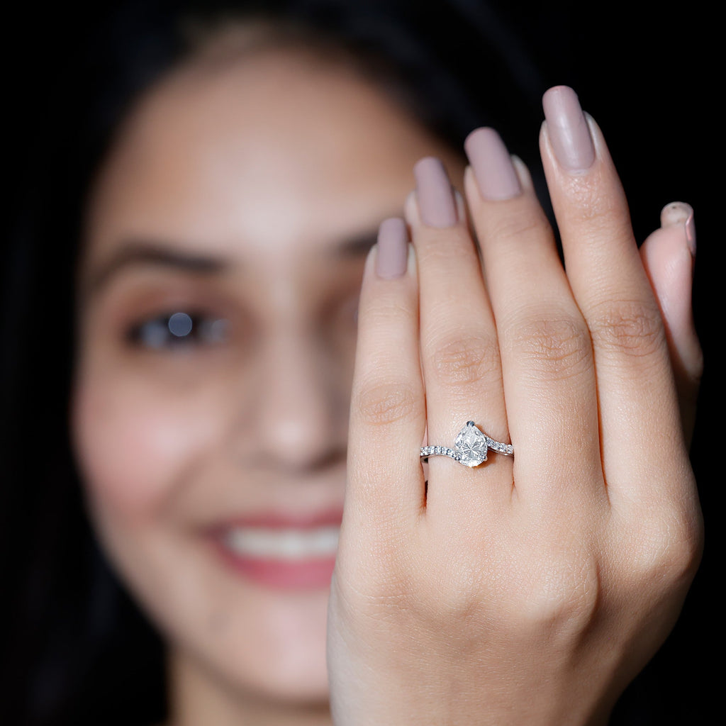 Certified 6X8 MM Pear Cut Lab Created Diamond Teardrop Engagement Ring