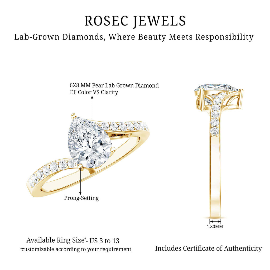 Certified 6X8 MM Pear Cut Lab Created Diamond Teardrop Engagement Ring