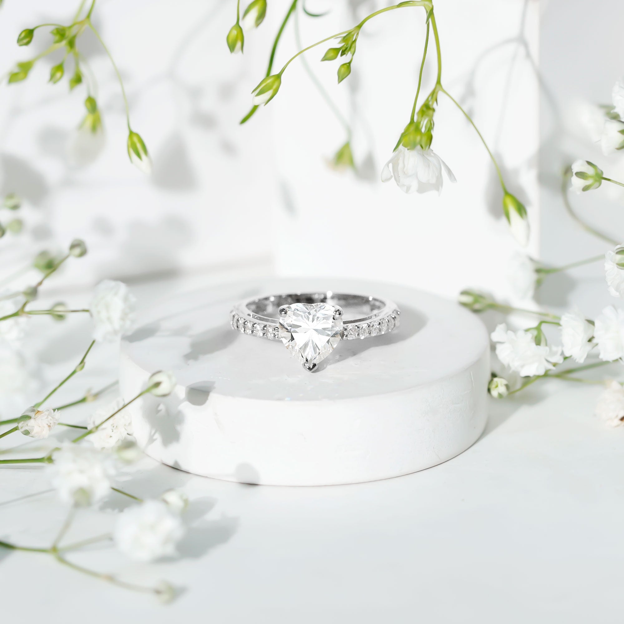 3 Prong Lab Grown Diamond Heart Engagement Ring For Women