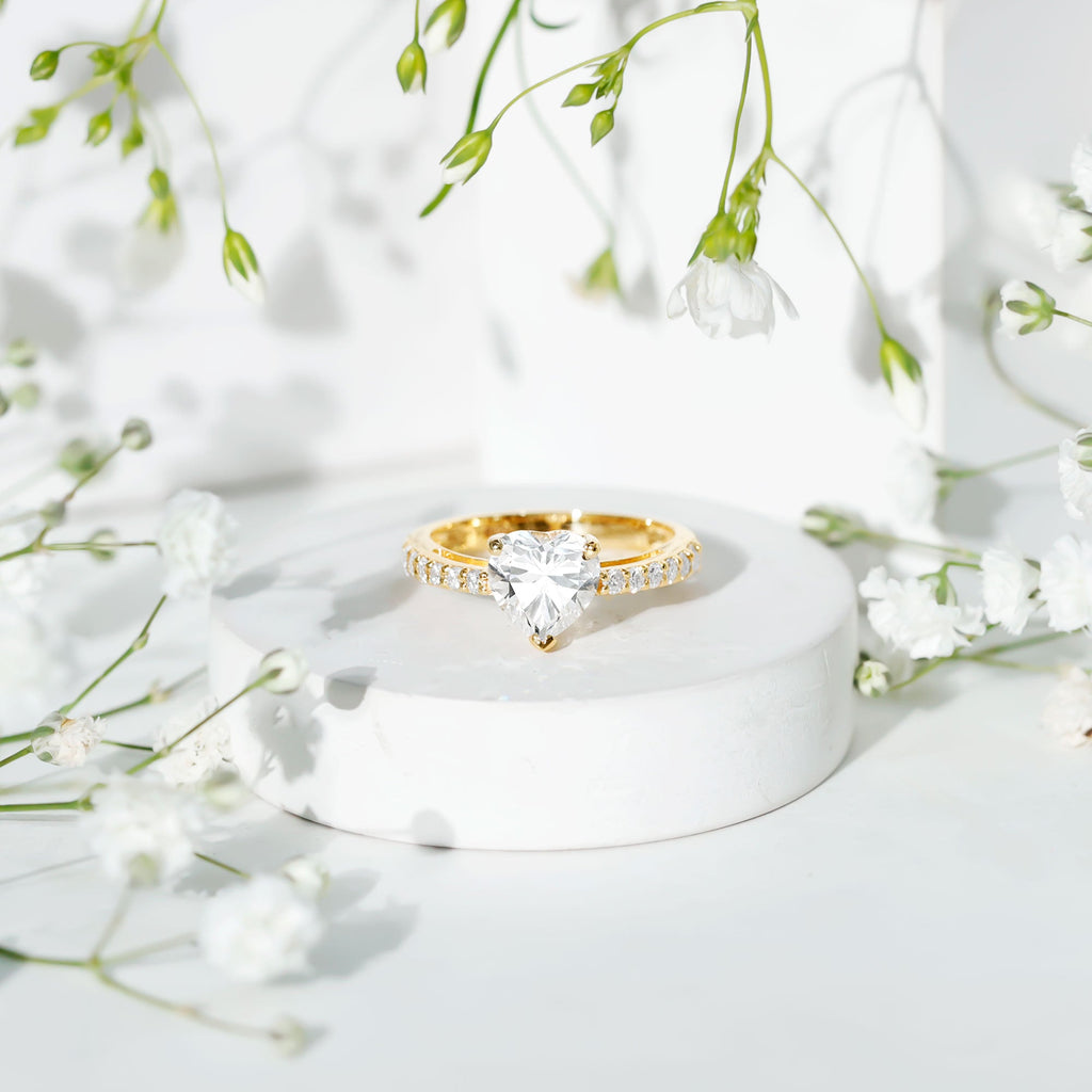 3 Prong Lab Grown Diamond Heart Engagement Ring For Women