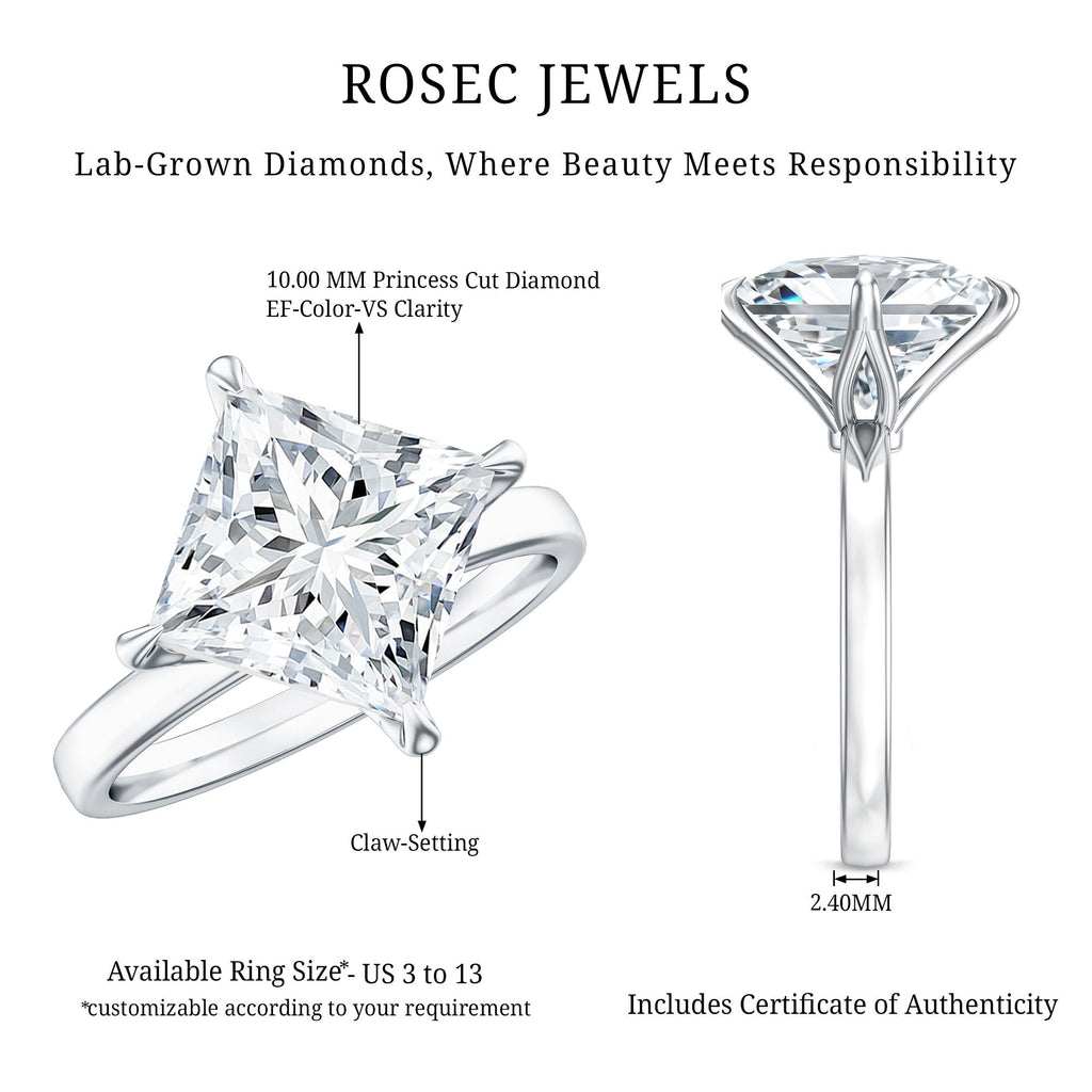 Solitaire 5 Carat Princess Cut Lab Grown Diamond Huge Engagement Ring with IGI Certificate