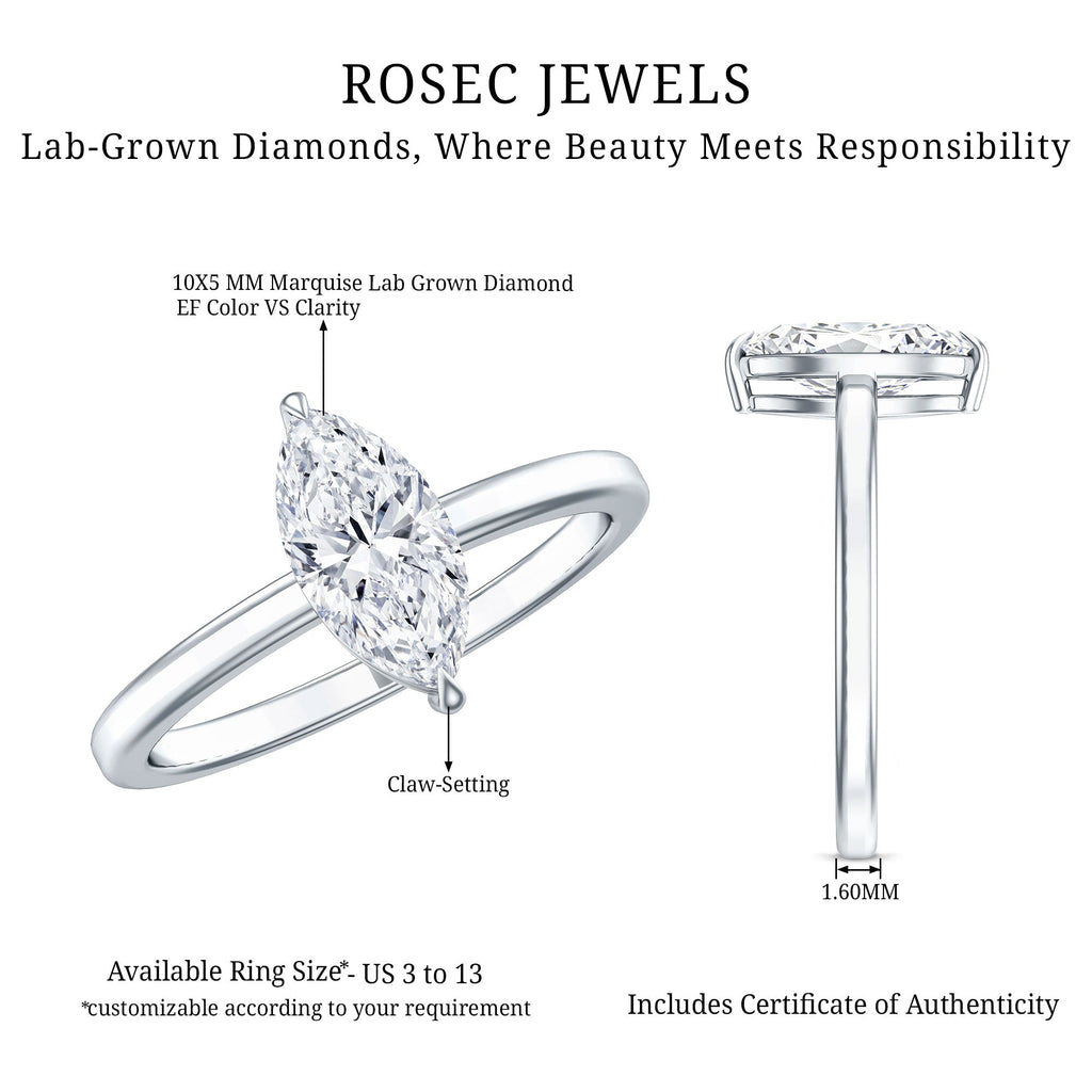 IGI Certified Lab Grown 1 Carat Diamond Marquise Engagement Ring Solitaire