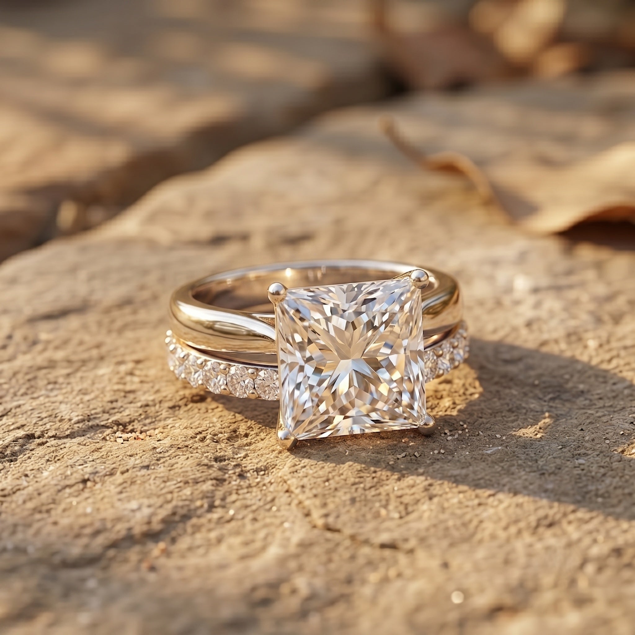 5 Carat Huge Lab Grown Diamond Princess Cut Engagement Ring Set with IGI Certificate