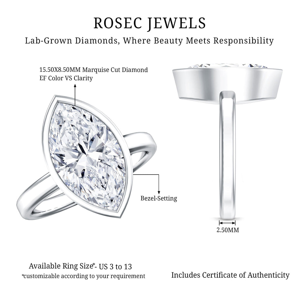 4 Carat Marquise Cut Lab Grown Diamond Bezel Engagement Ring with IGI Certificate