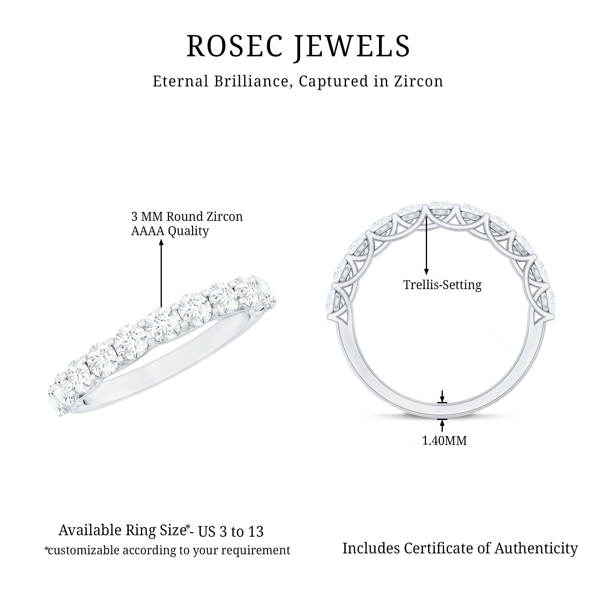 Cubic Zirconia Half Eternity Ring for Women