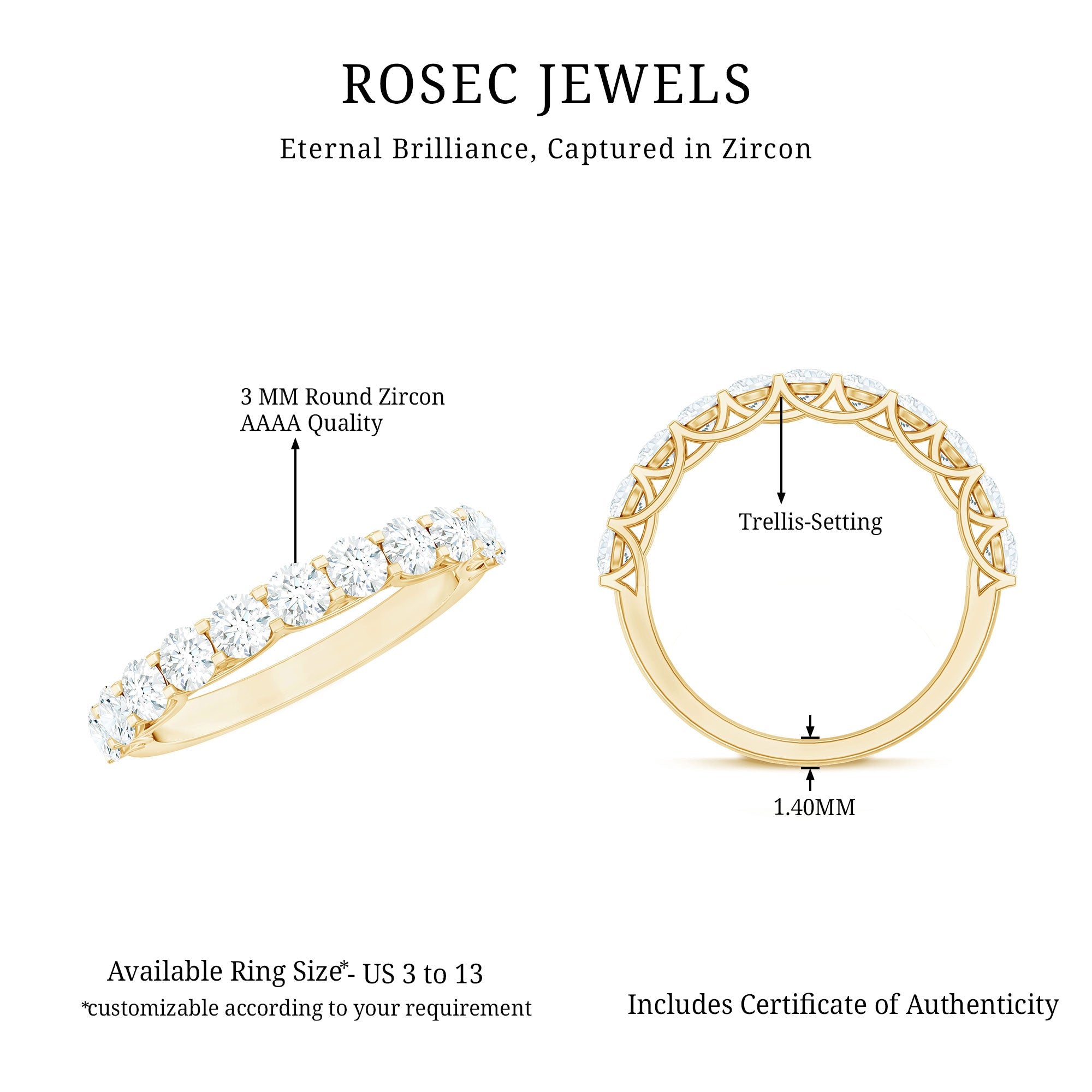 Cubic Zirconia Half Eternity Ring for Women