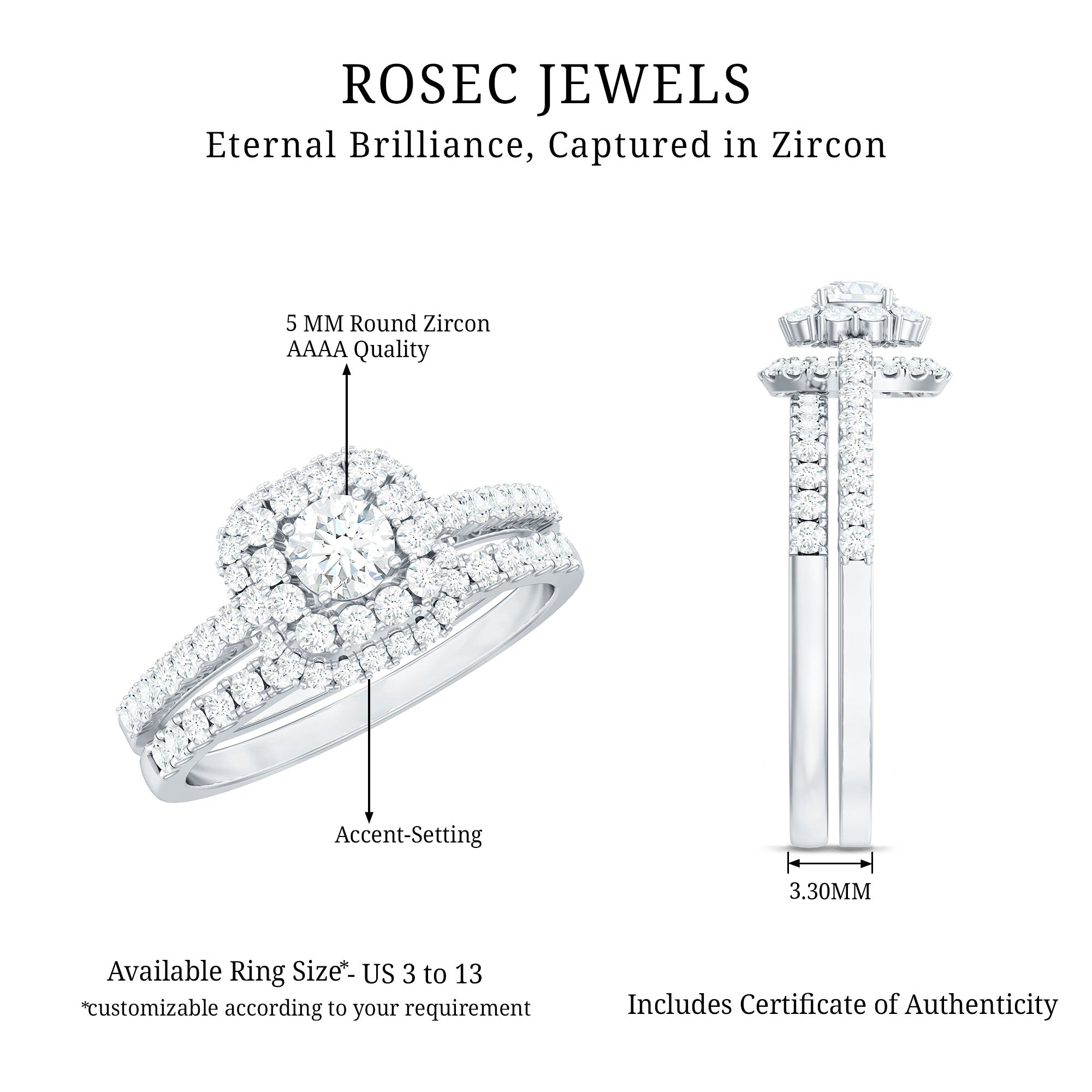 0.5 Carat Zircon Statement Wedding Ring Set