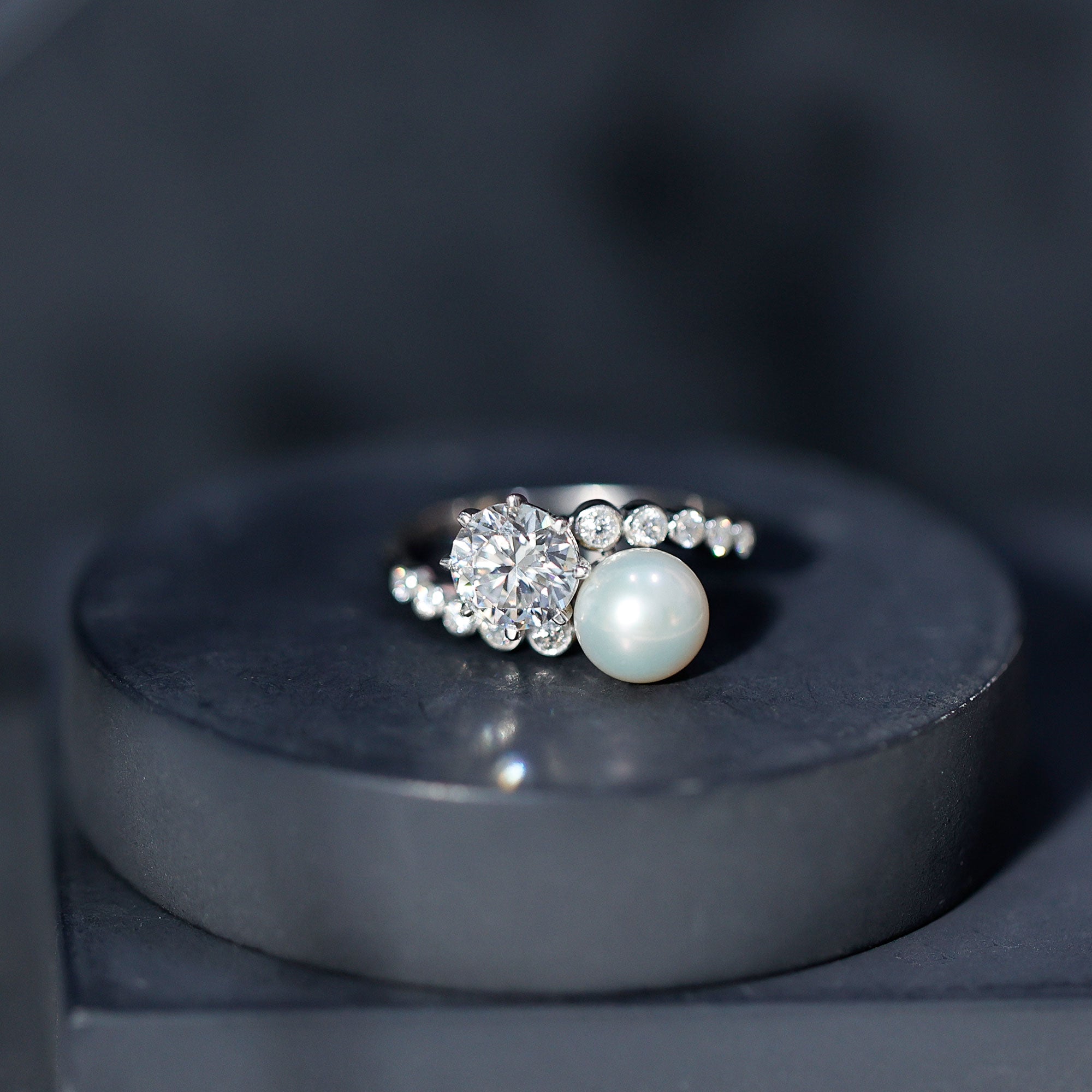 Freshwater Pearl and Moissanite Toi Et Moi Cocktail Ring
