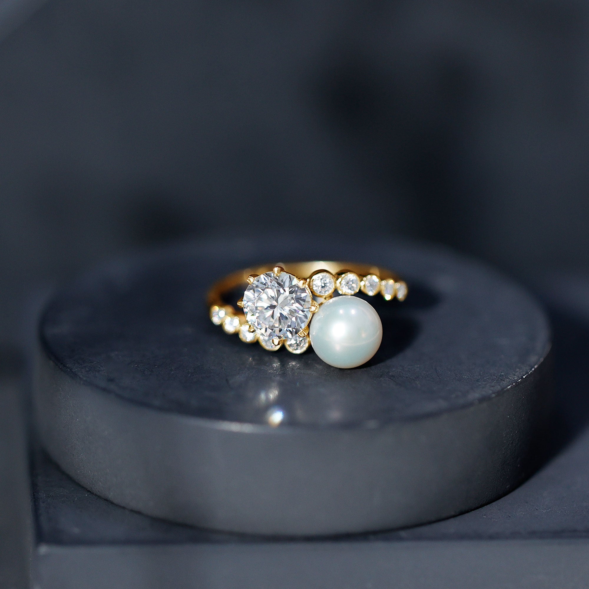 Freshwater Pearl and Moissanite Toi Et Moi Cocktail Ring