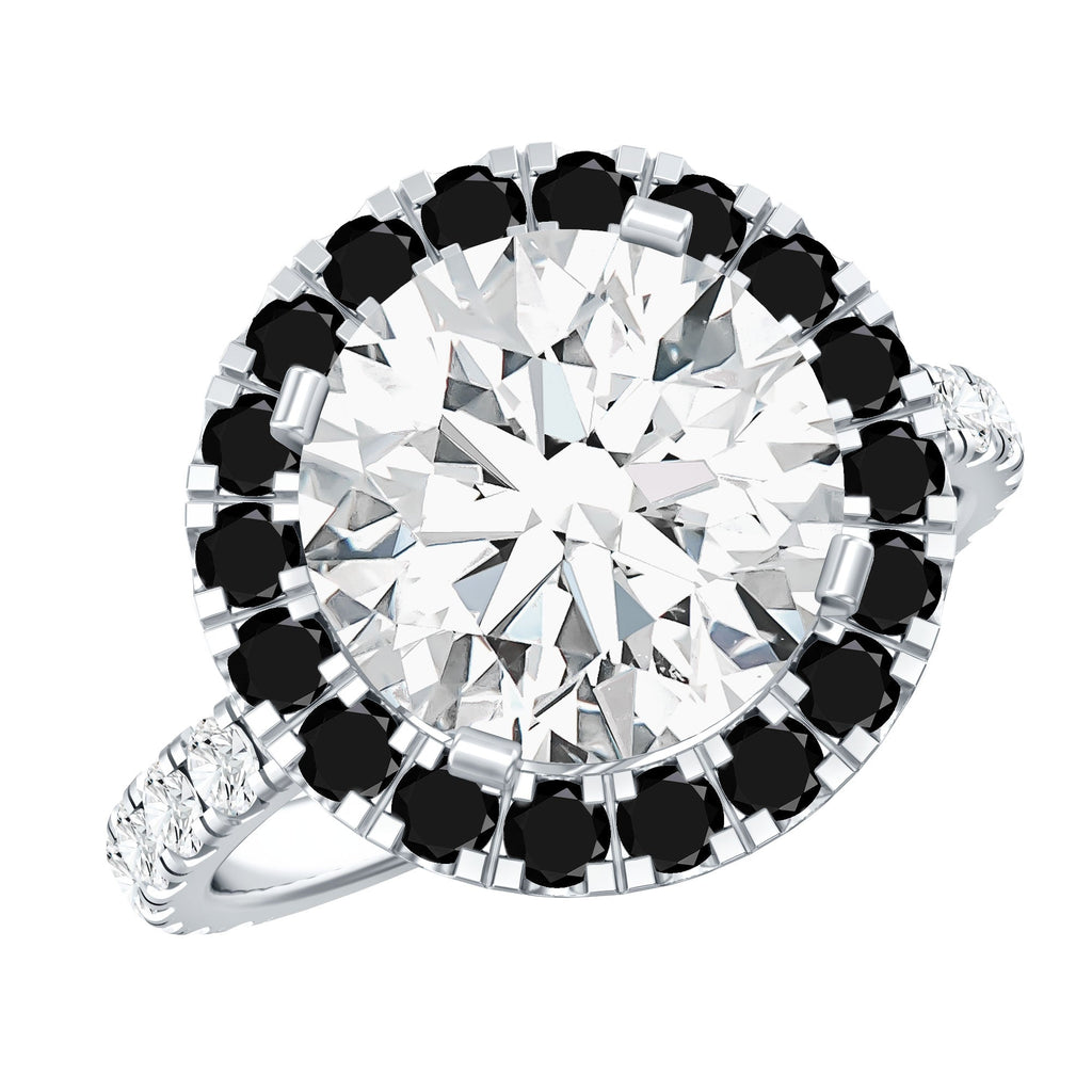 Certified 4.4 Carat Moissanite Halo Engagement Ring With Lab Black Diamond