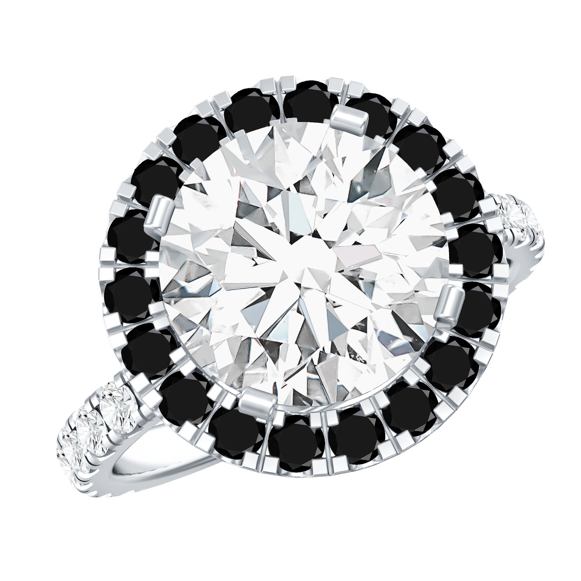Certified 4.4 Carat Moissanite Halo Engagement Ring With Lab Black Diamond