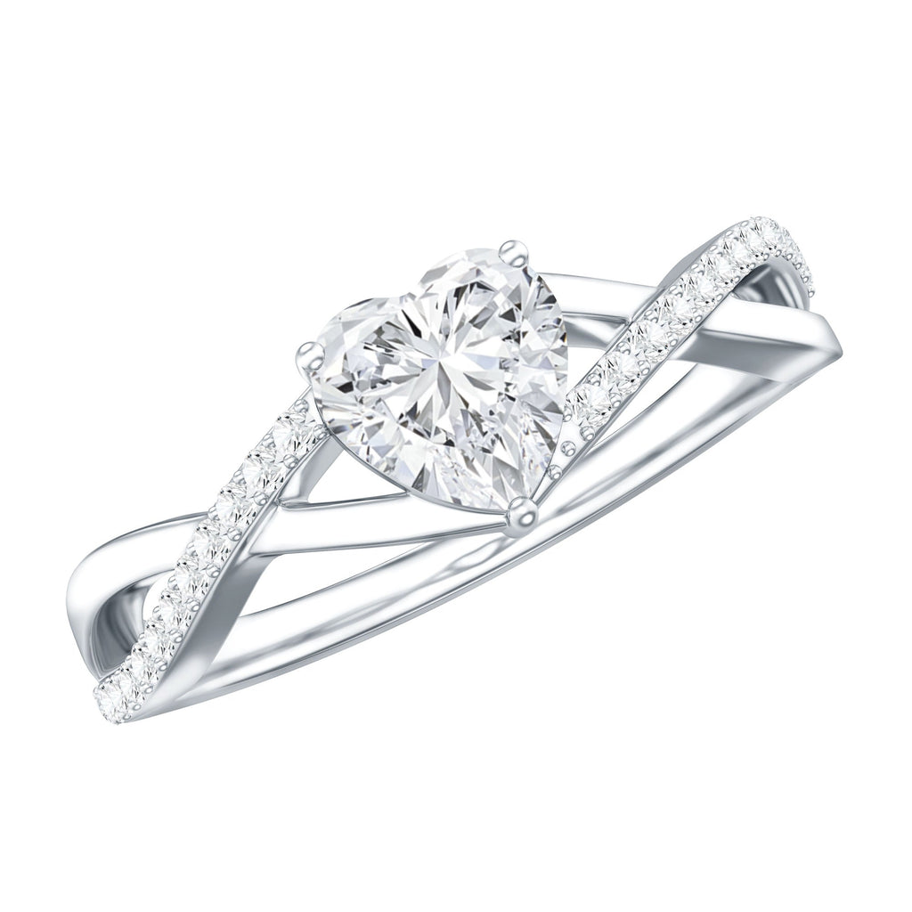 Lab Created Diamond Heart Crossover Engagement Ring