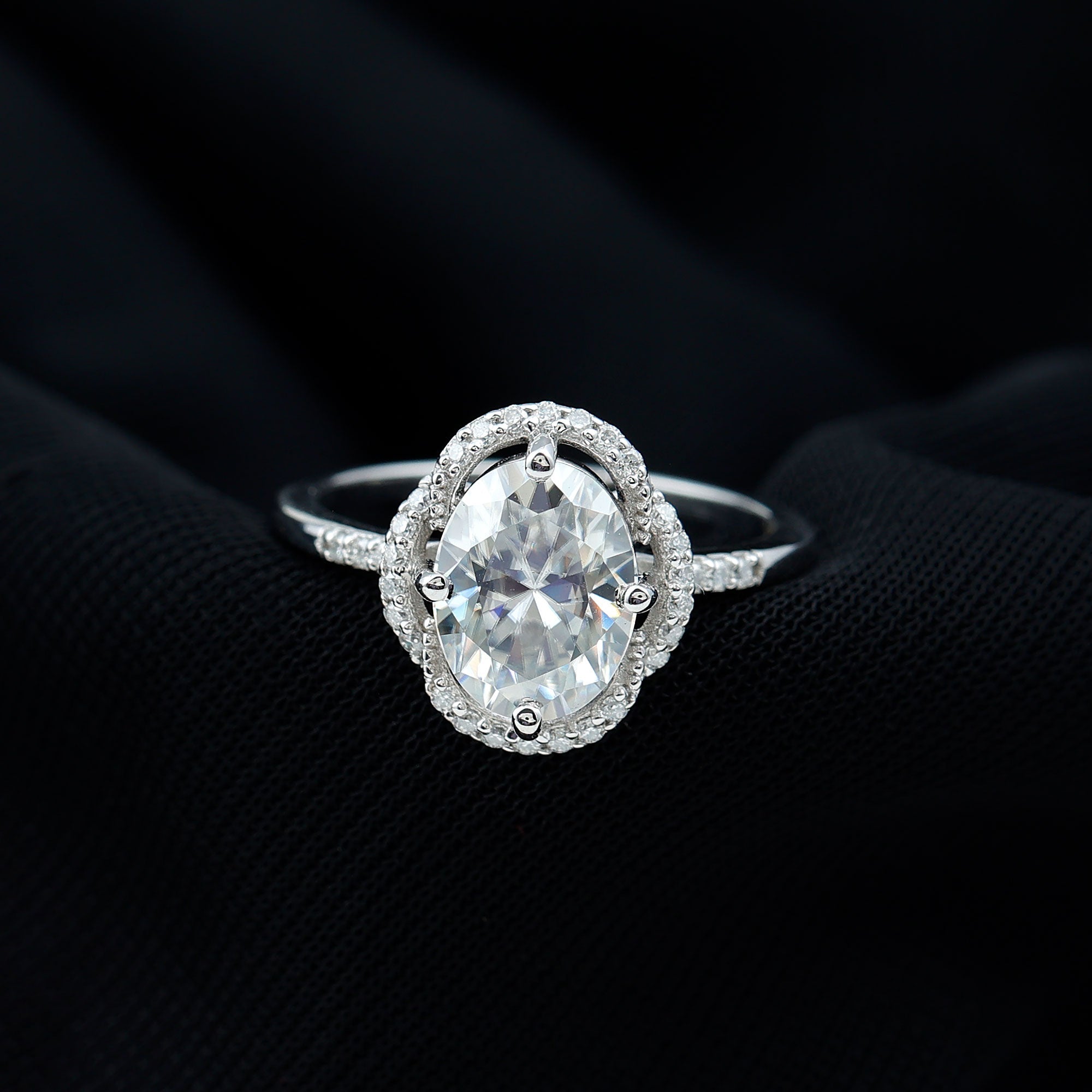Brilliant Cut Oval Lab Grown Diamond Halo Engagement Ring