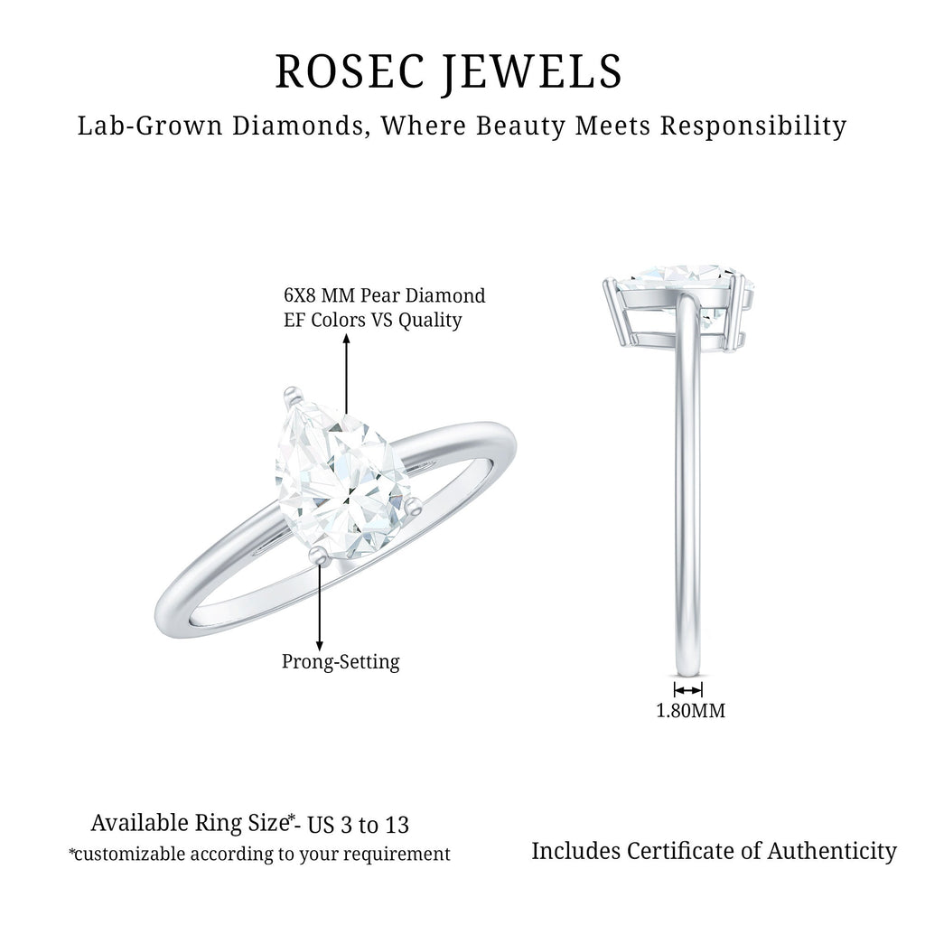 Single Stone Lab Grown Diamond Pear Engagement Ring