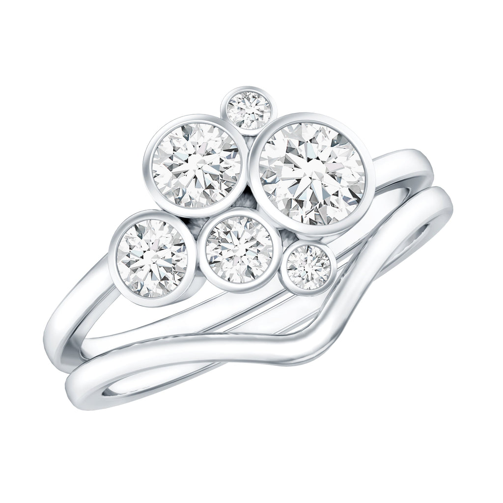 Bezel Set Lab Created Diamond Cluster Wedding Ring Set