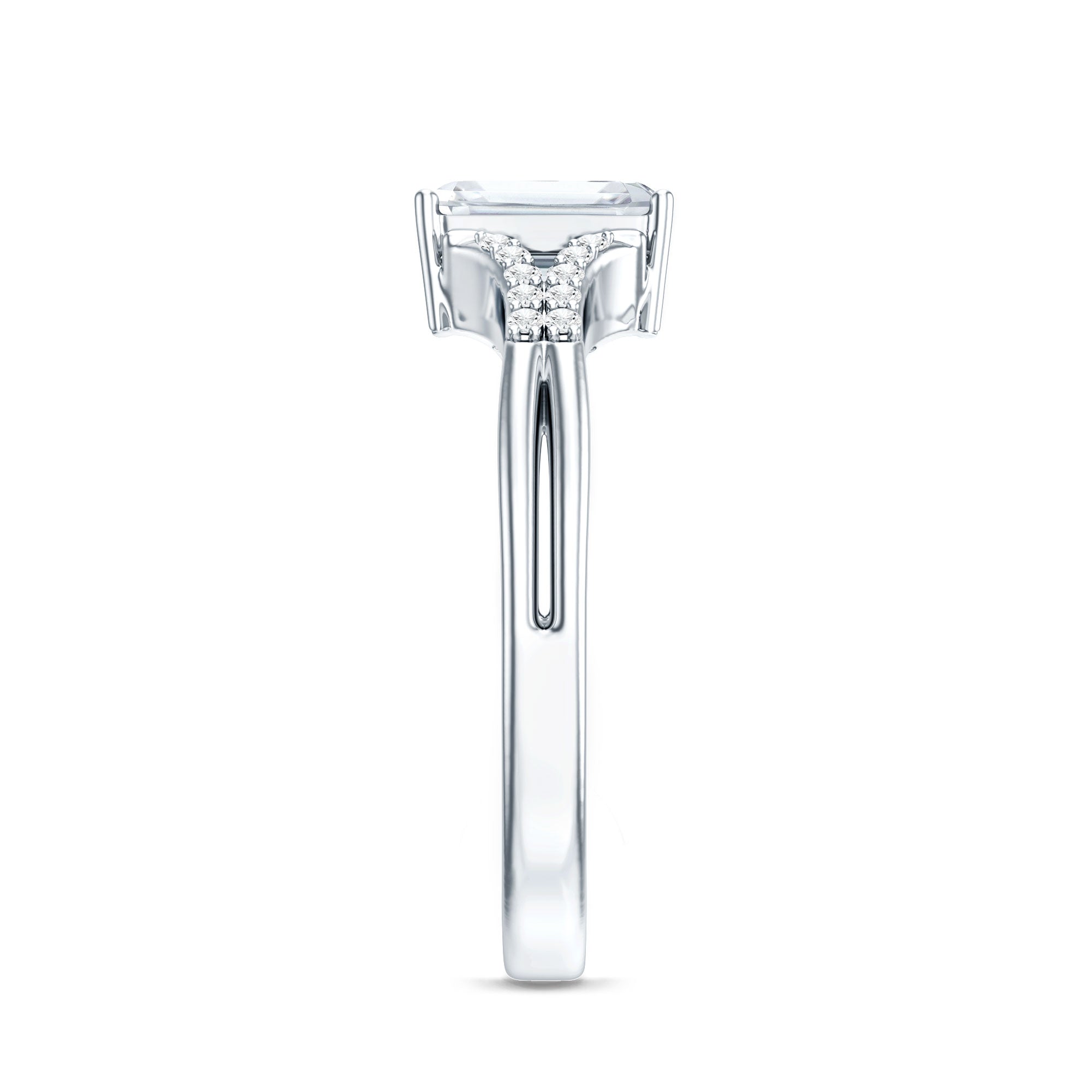 Emerald Cut Lab Diamond Engagement Ring With Split Shank Ring