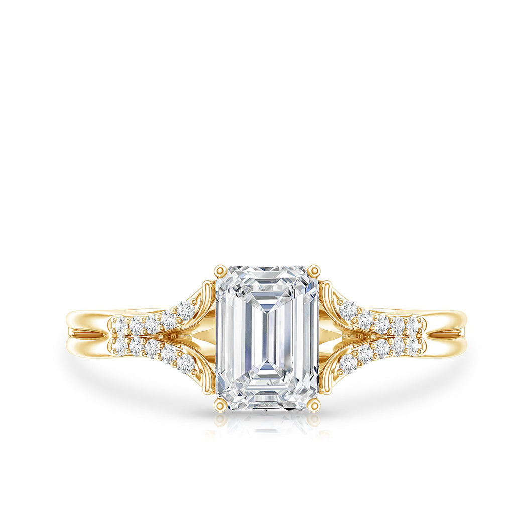 Emerald Cut Lab Diamond Engagement Ring With Split Shank Ring