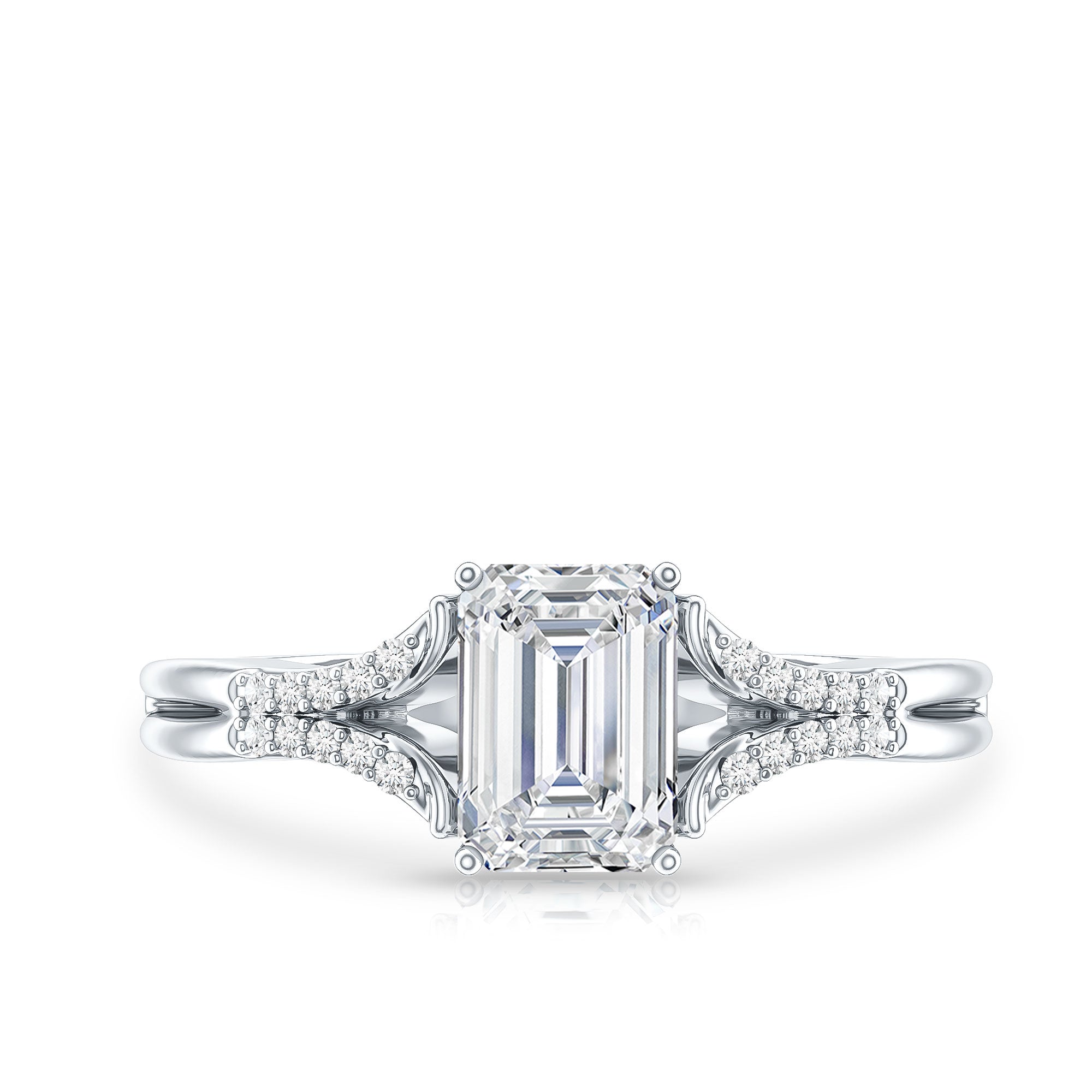 Emerald Cut Lab Diamond Engagement Ring With Split Shank Ring