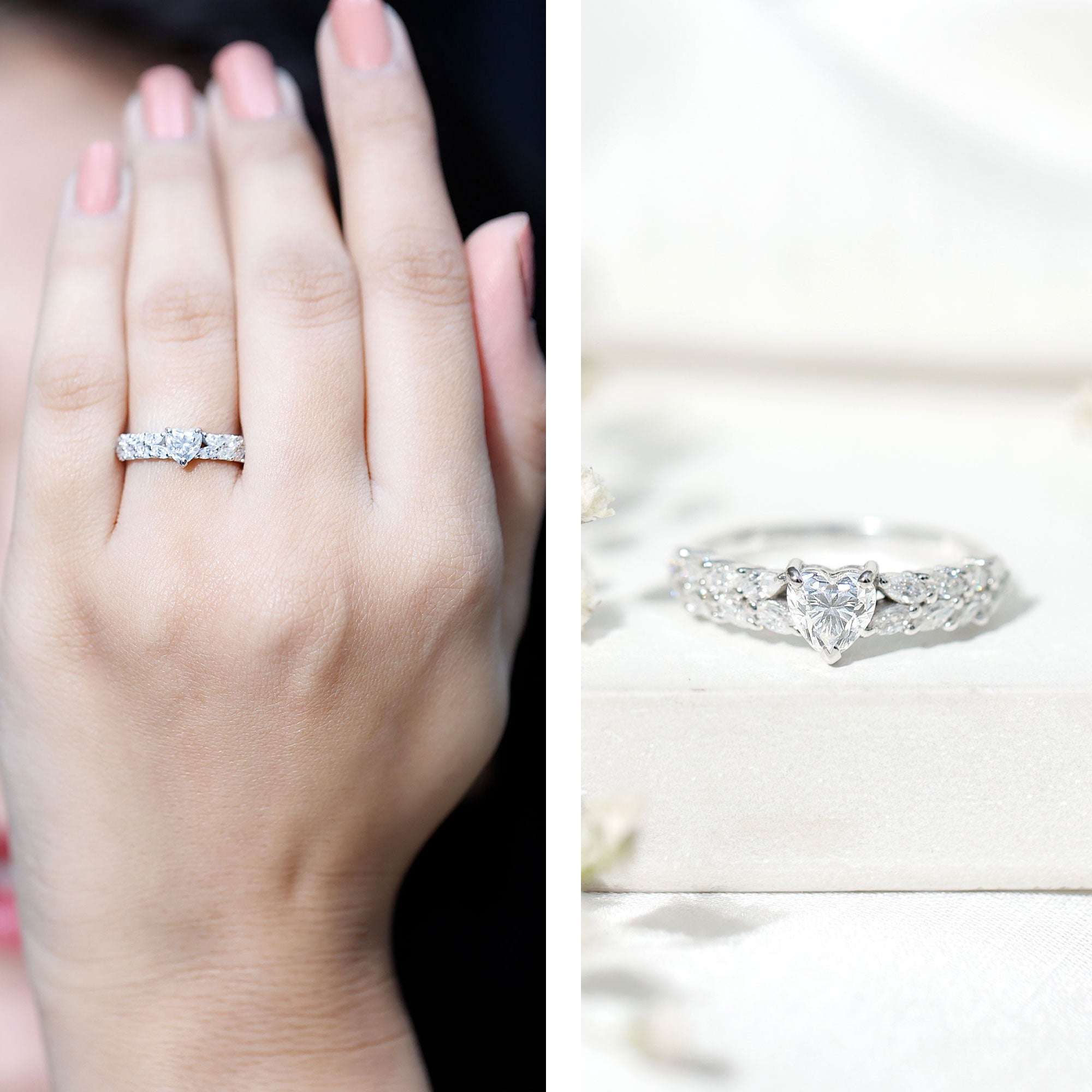 Brilliant Cut Lab Diamond Heart Shaped Promise Ring for Women