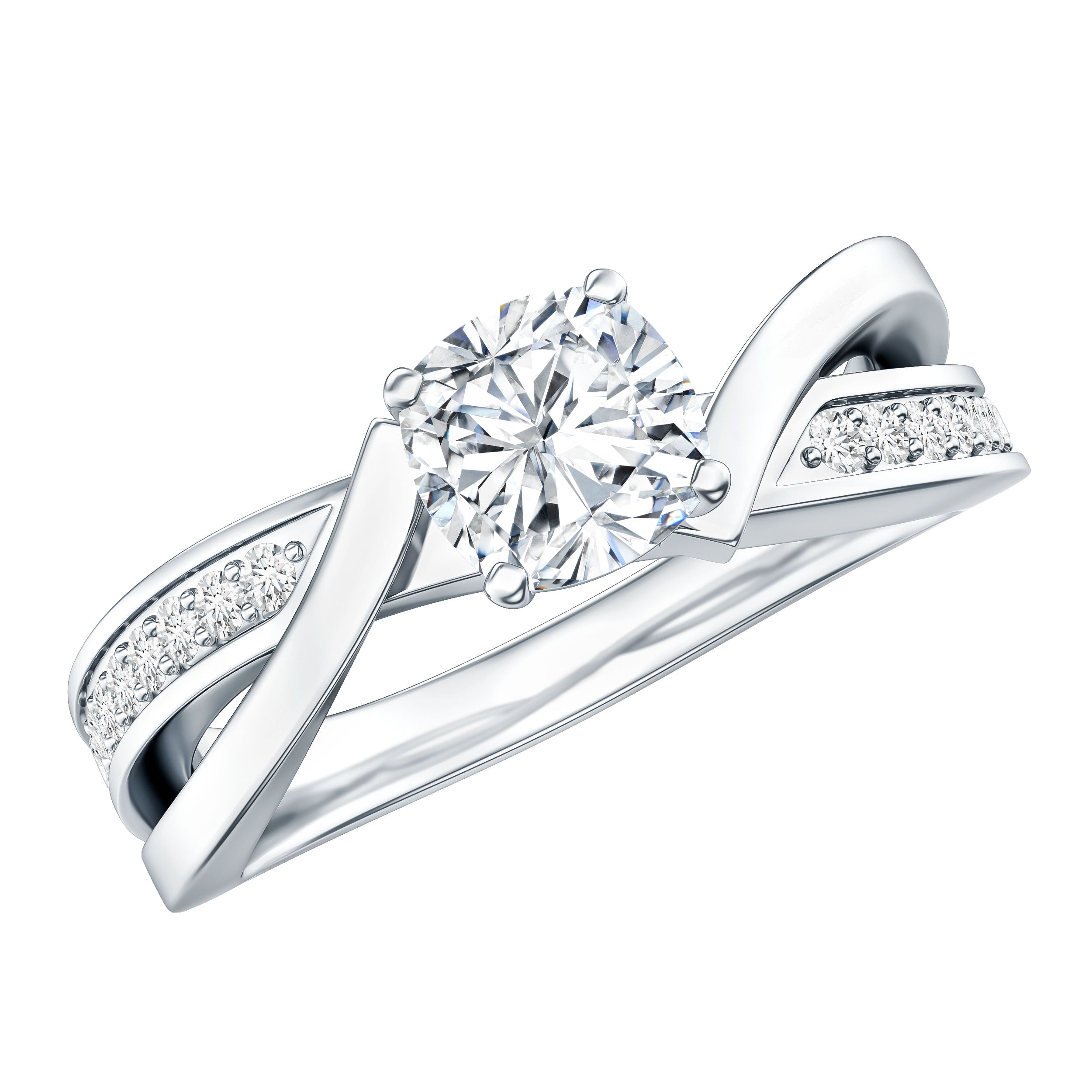 Cushion Cut Diamond Infinity Solitaire Ring with Side Stones