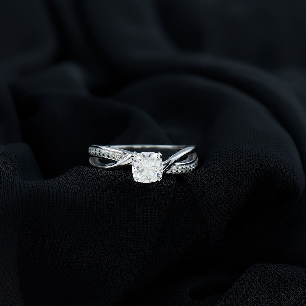 Cushion Cut Diamond Infinity Solitaire Ring with Side Stones