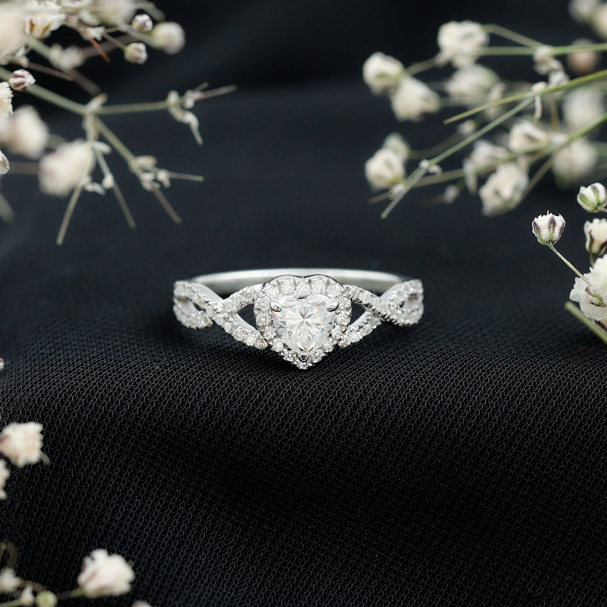 Lab Grown Diamond Heart Engagement Ring with Halo Design