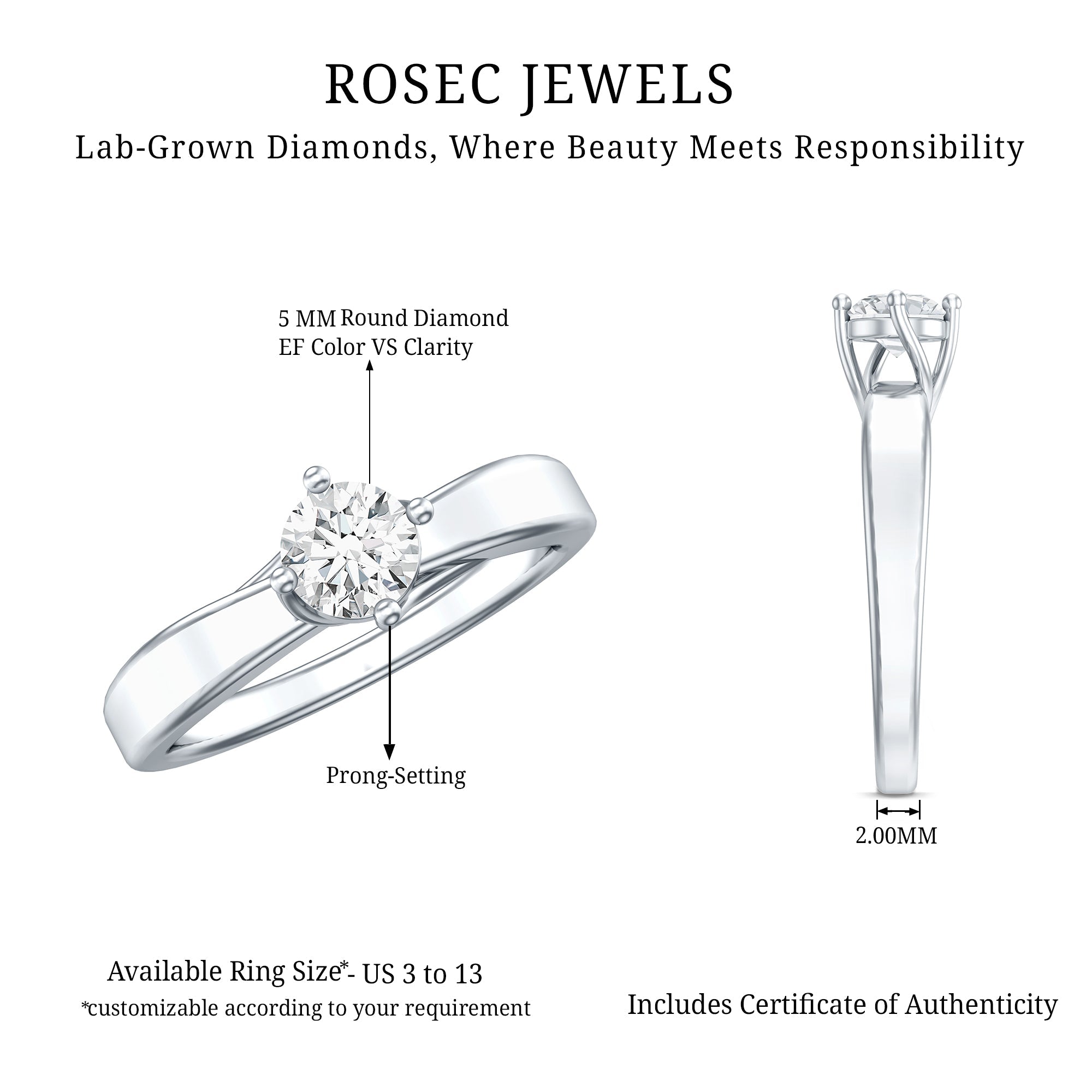 Lab Grown Diamond Solitaire Ring With 4 Prong Diagonal Set