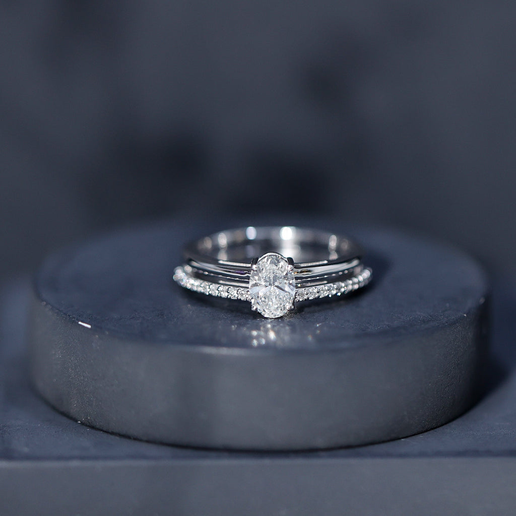0.75 Carat Oval Cut Diamond Solitaire Double Band Engagement Ring For Her