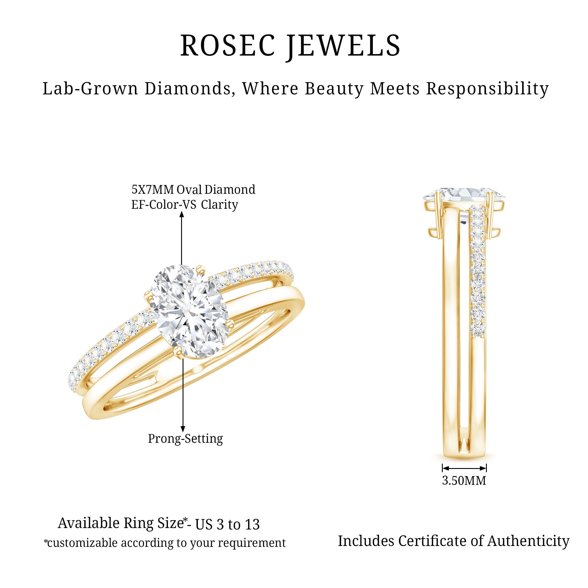 0.75 Carat Oval Cut Diamond Solitaire Double Band Engagement Ring For Her