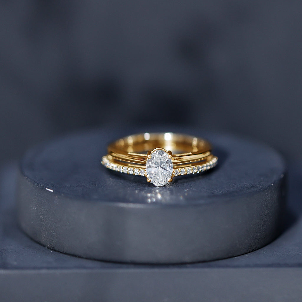 0.75 Carat Oval Cut Diamond Solitaire Double Band Engagement Ring For Her