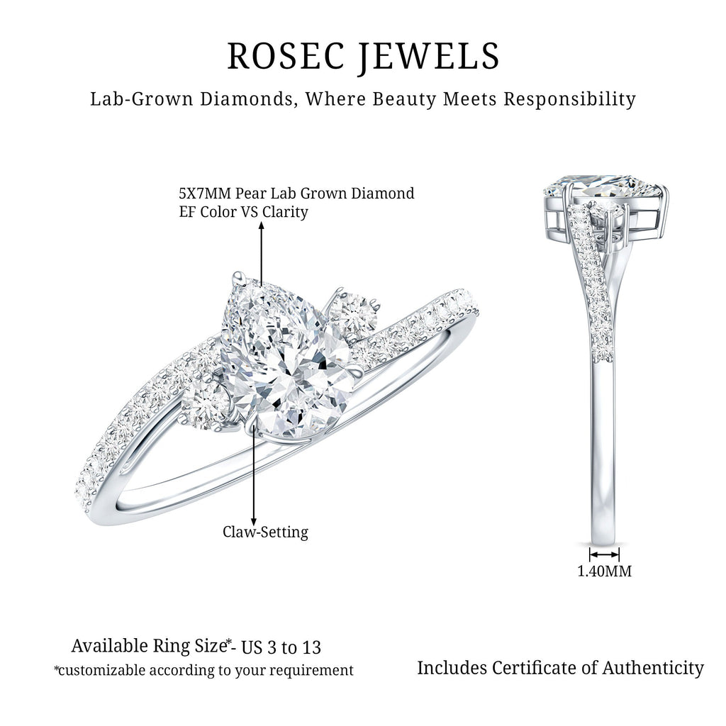 Pear Lab Created Diamond Engagement Bypass Ring for Her