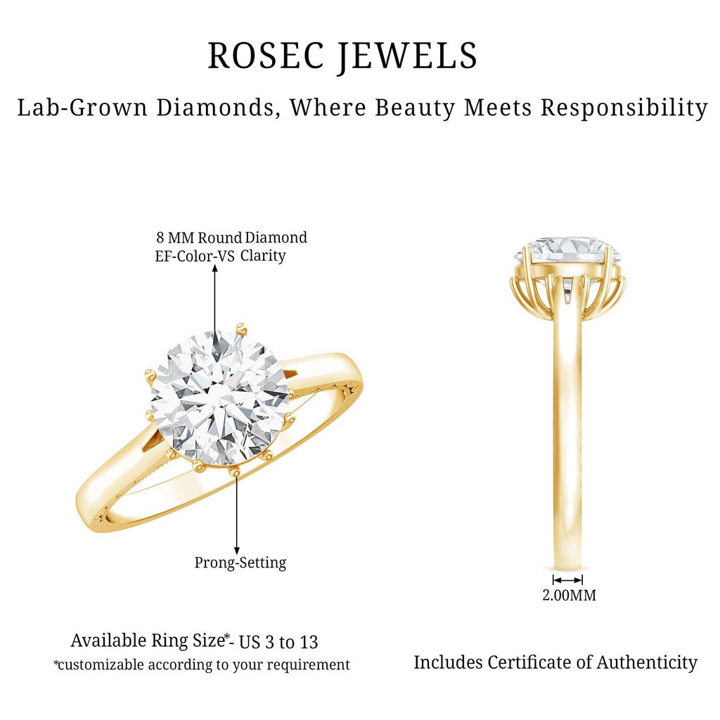 Lab Grown Diamond 8mm Round Engagement Ring With Certificate