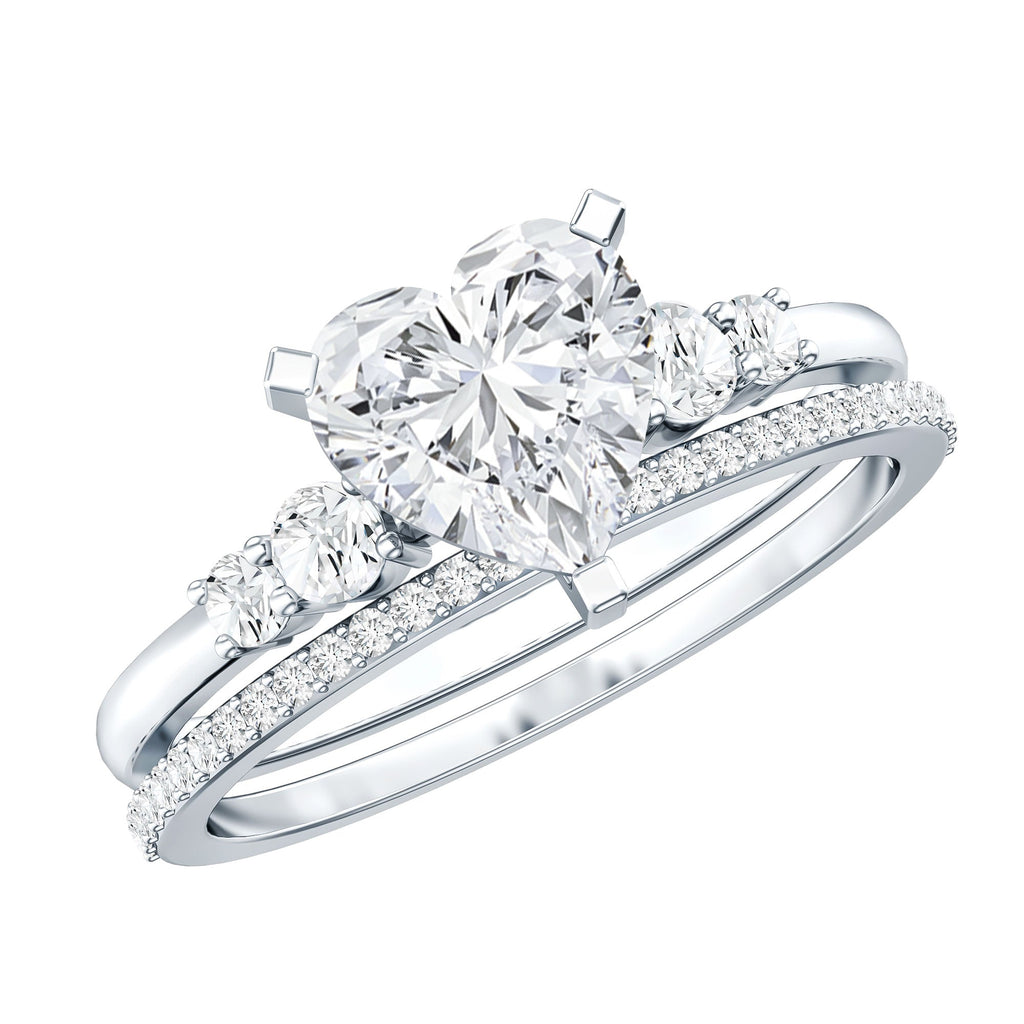 Certified Lab Grown Diamond 7MM Heart Bridal Ring Set