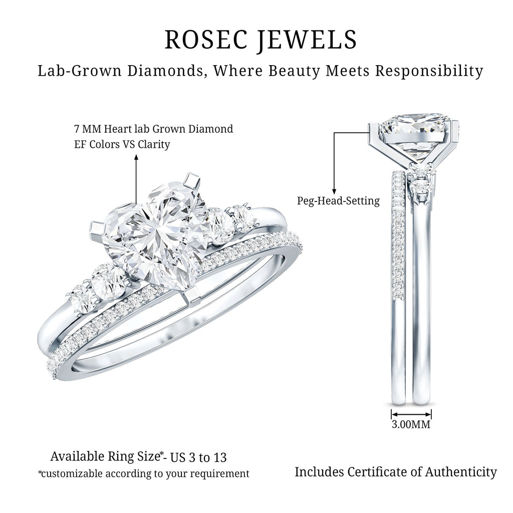 Certified Lab Grown Diamond 7MM Heart Bridal Ring Set