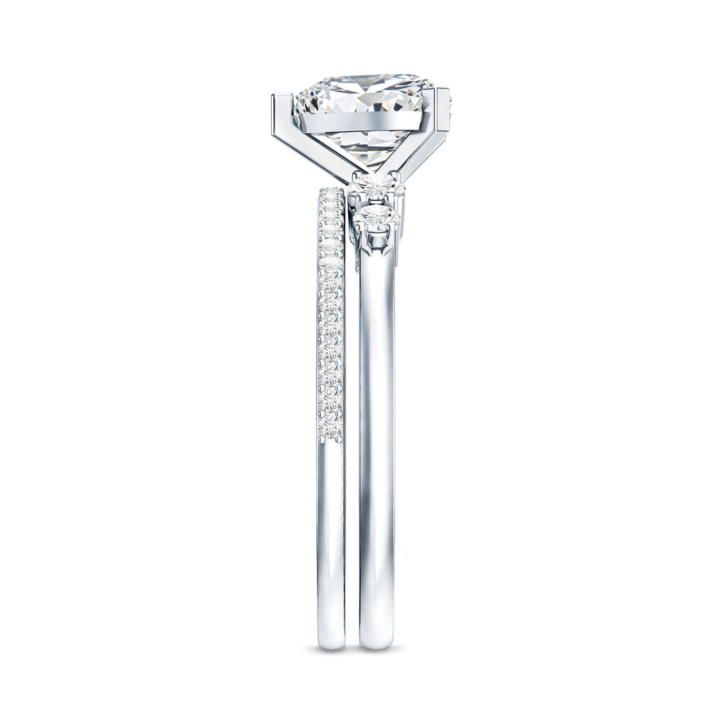 Certified Lab Grown Diamond 7MM Heart Bridal Ring Set