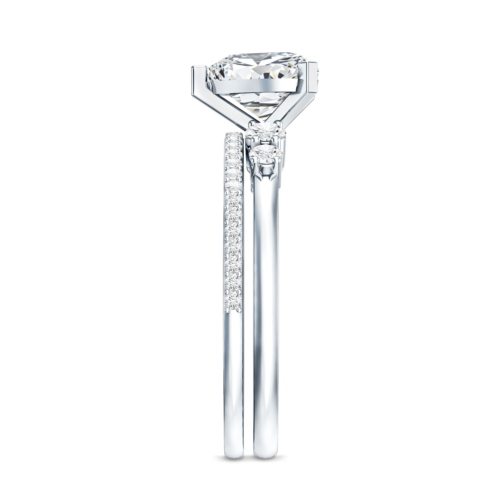 Certified Lab Grown Diamond 7MM Heart Bridal Ring Set