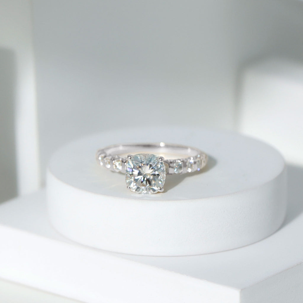 IGI Certified 2 Carat Cushion Cut Lab Grown Diamond Engagement Ring with Side Stones