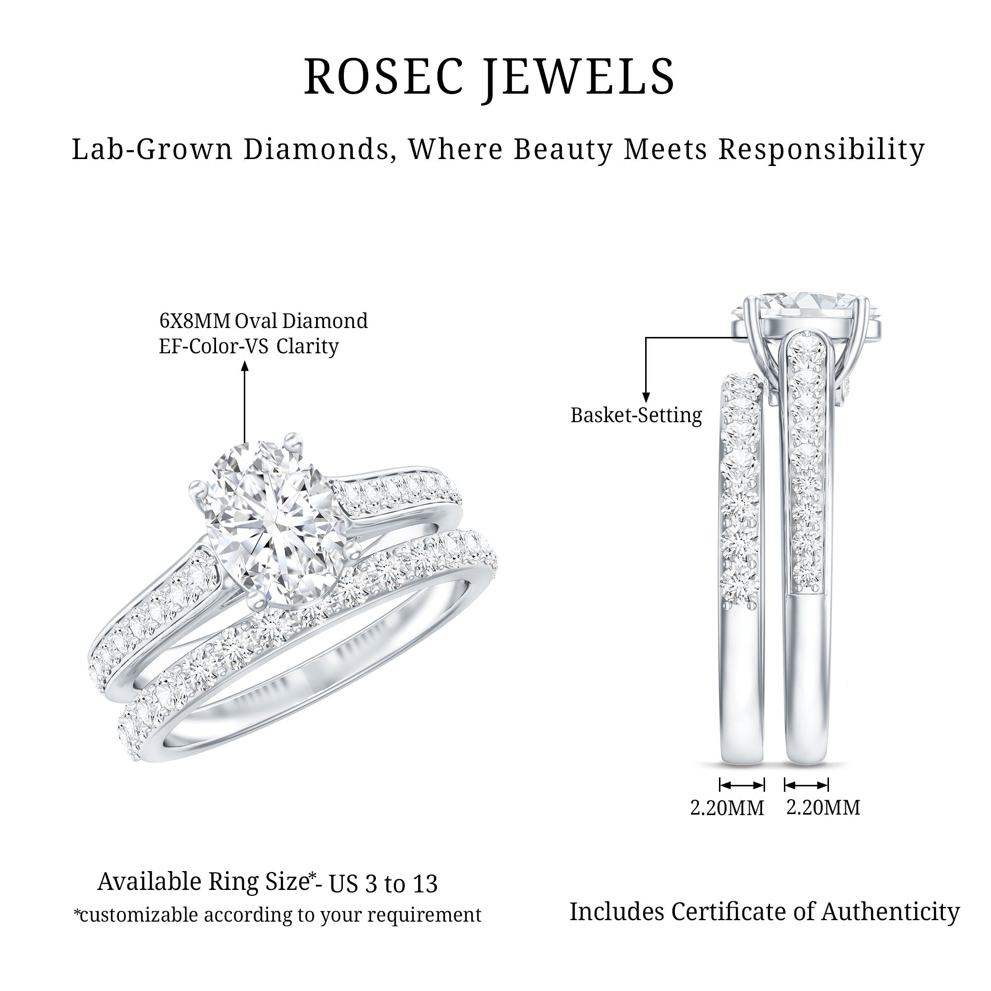 Oval Shaped 1 Carat Lab Grown Diamond Bridal Ring Set with IGI Certificate