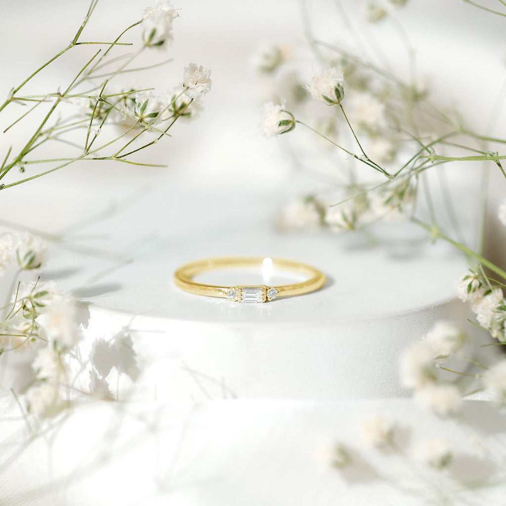 Minimalist Baguette and Round Diamond Promise Ring