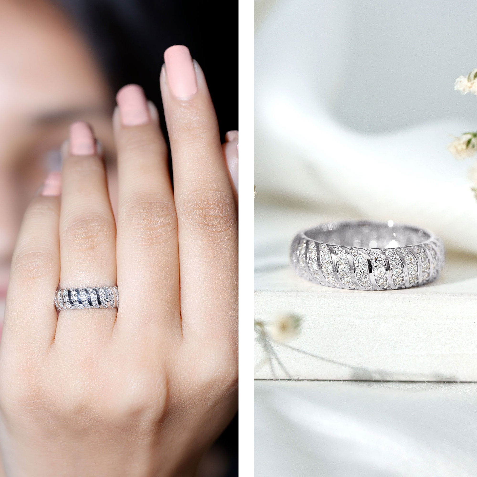 Pave Set Certified Moissanite Wedding Anniversary Band